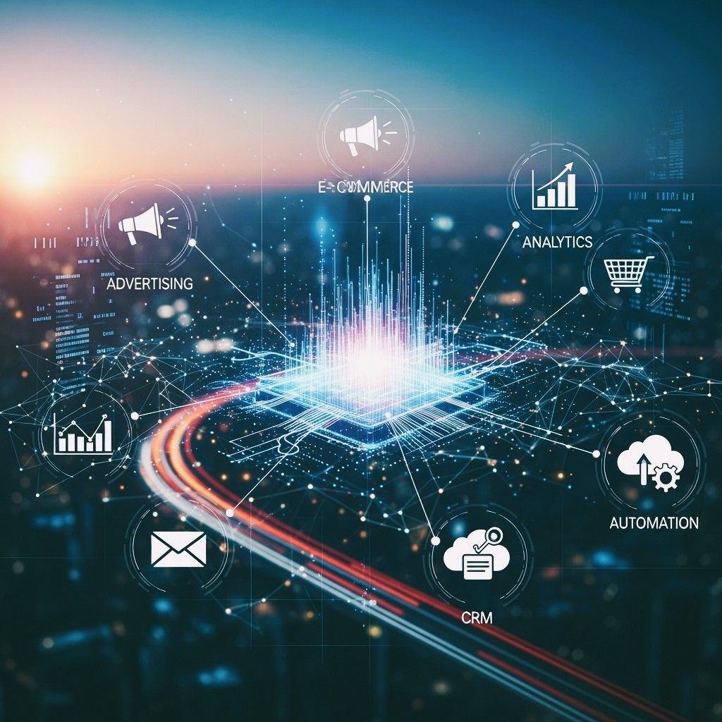 Digital graphic showing connected data systems over a city.