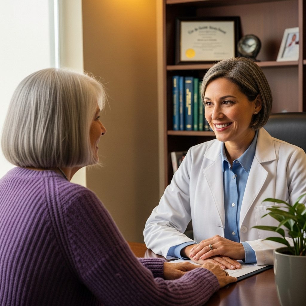 Female doctor with older female patient.