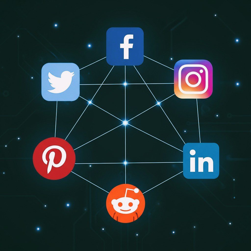 connected social icons.