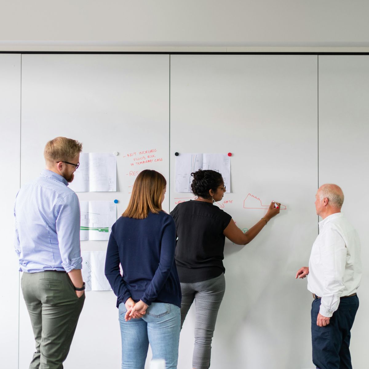 pexels-thisisengineering-3862370_1200 Engineers meeting and writing on a whiteboard.