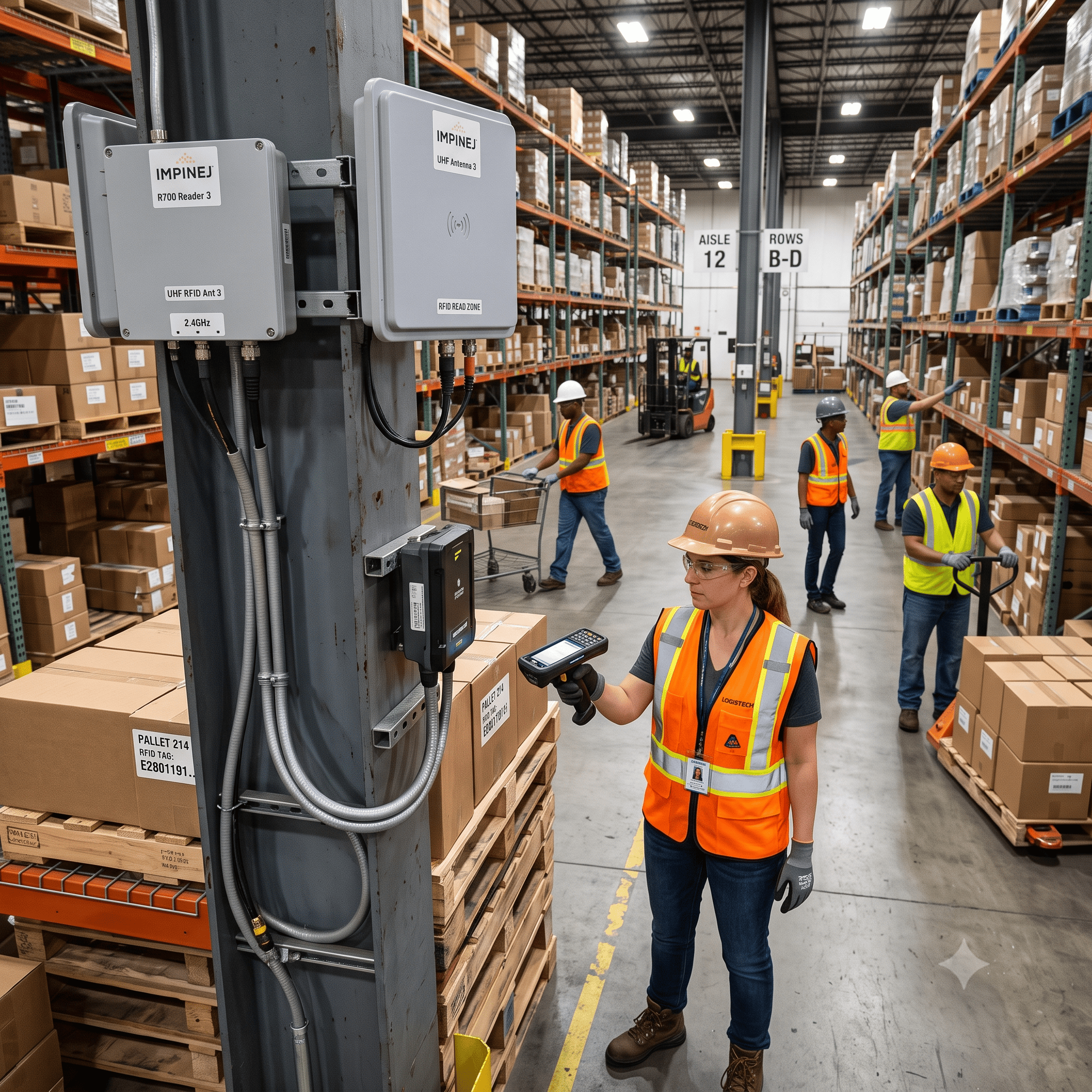 worker scanning rfid tags in warehouse
